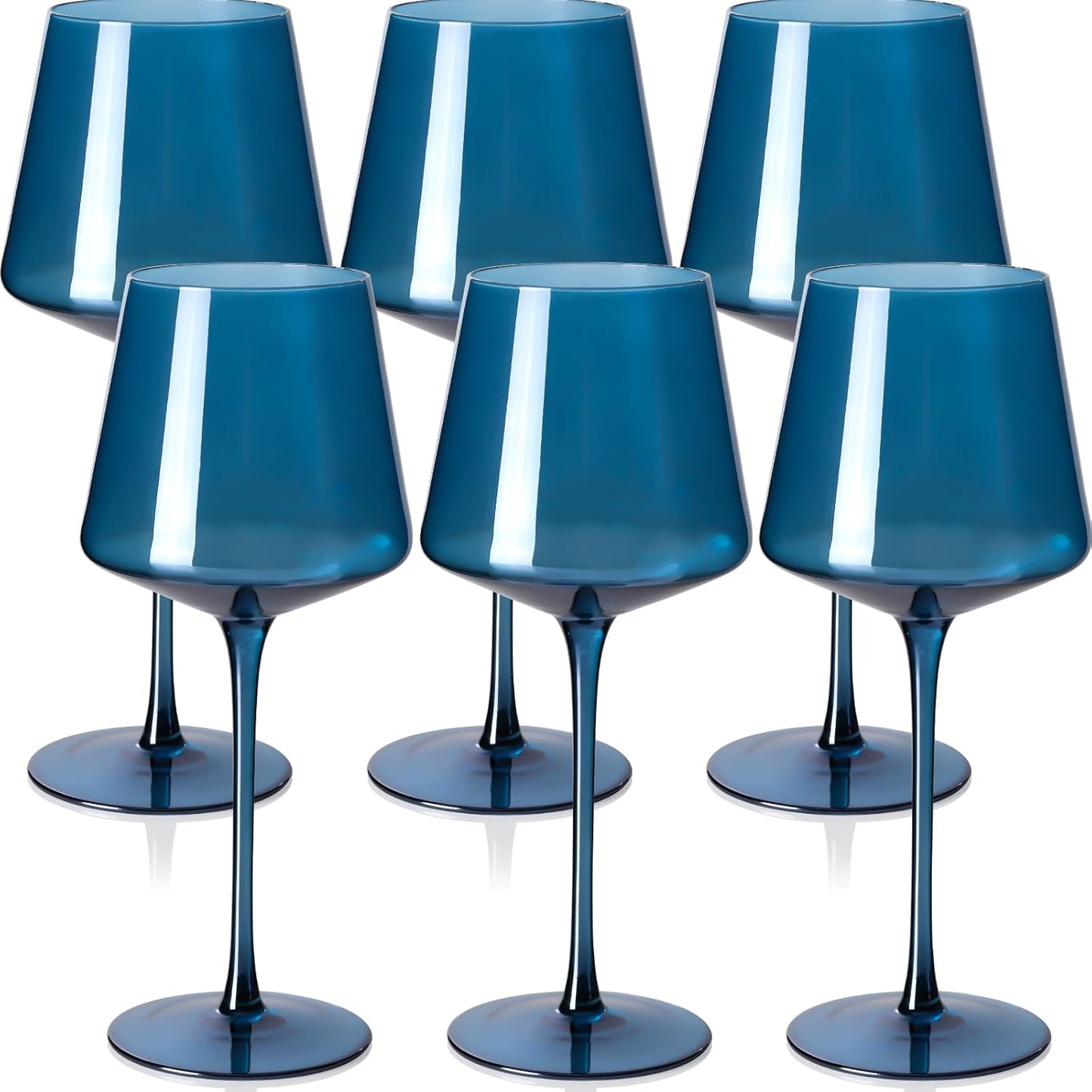 Physkoa Colored Wine Glasses Set of 6 Hand Blown Midnight Blue