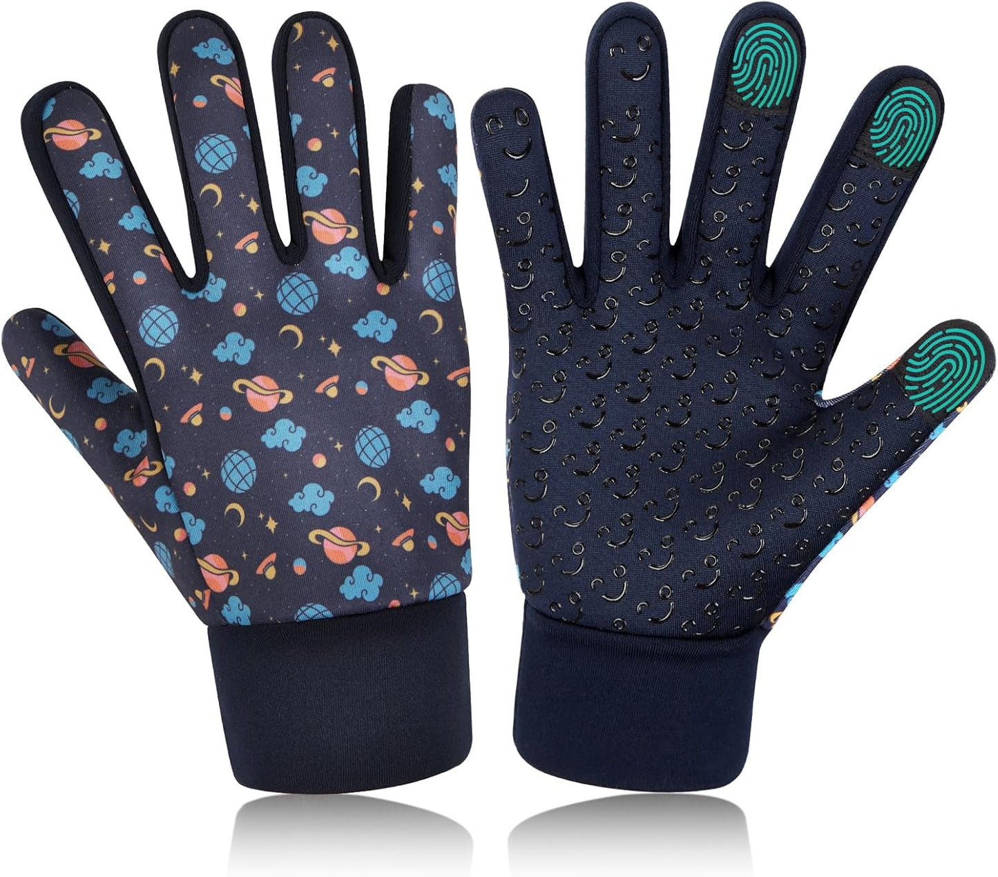 Kids Winter Touchscreen Gloves: Warm Fleece - Aged 4-12 (Gray/Blue/Camo)