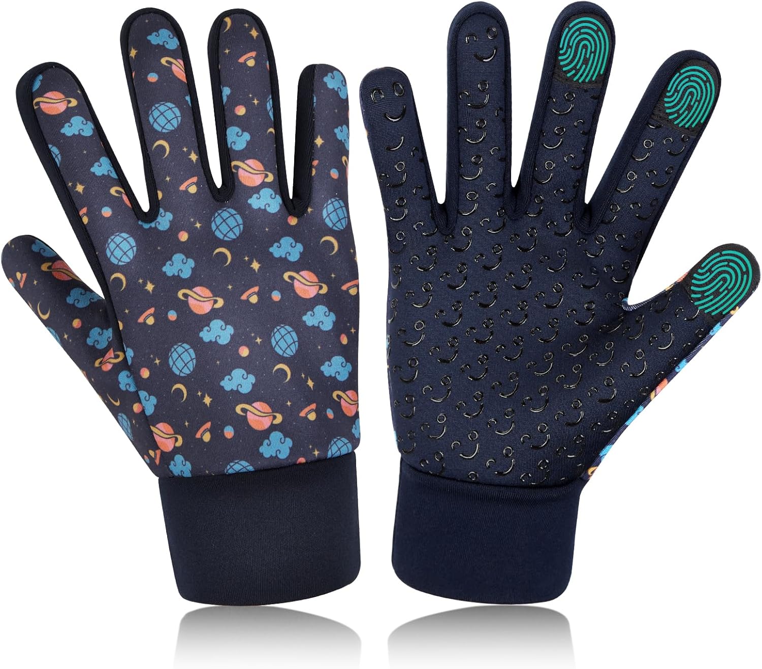 Kids Winter Touchscreen Gloves: Warm Fleece - Aged 4-12 (Gray/Blue/Camo)