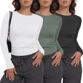 3 Pack Womens Long Sleeve Crew Neck Stretchy Fitted Y2K Tops MLYENX