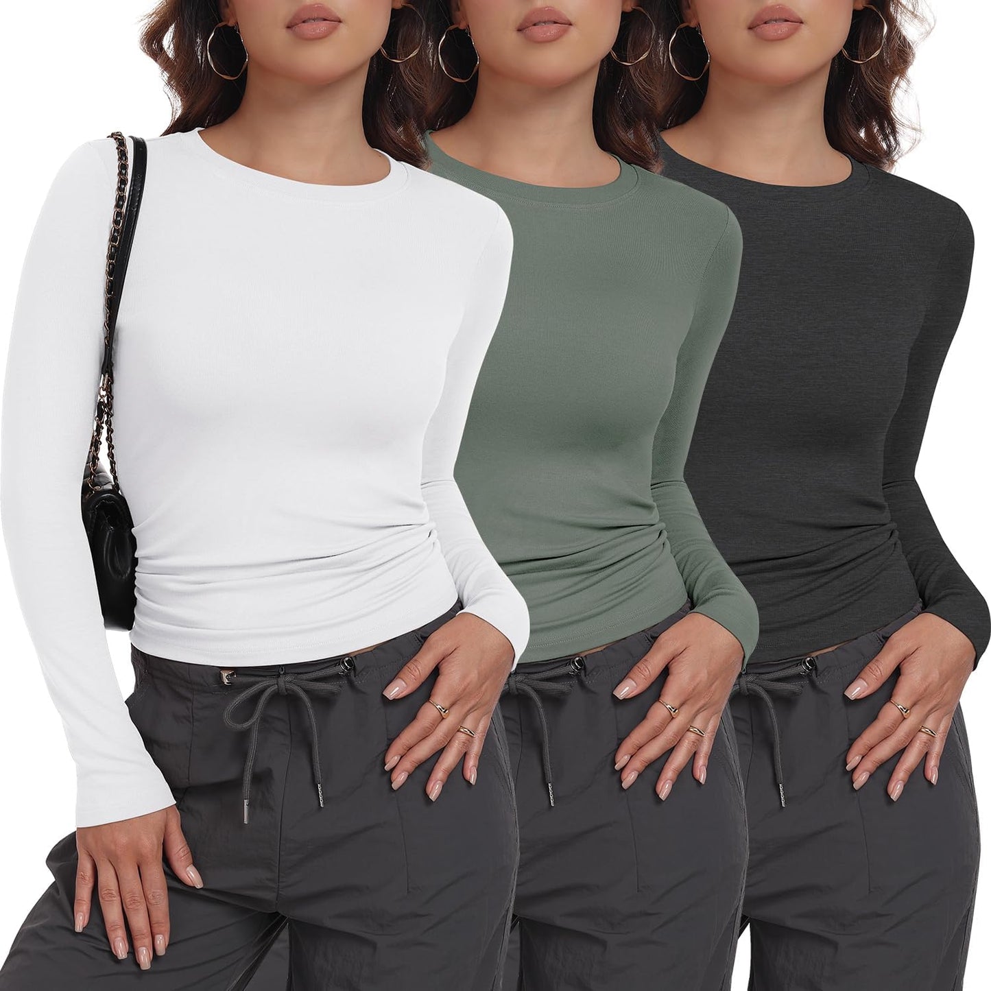 3 Pack Womens Long Sleeve Shirts for Trendy Y2K Fashion