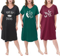 Women's Plus Size Nightgown 3 Pack Cozy Sleep Shirts with Prints