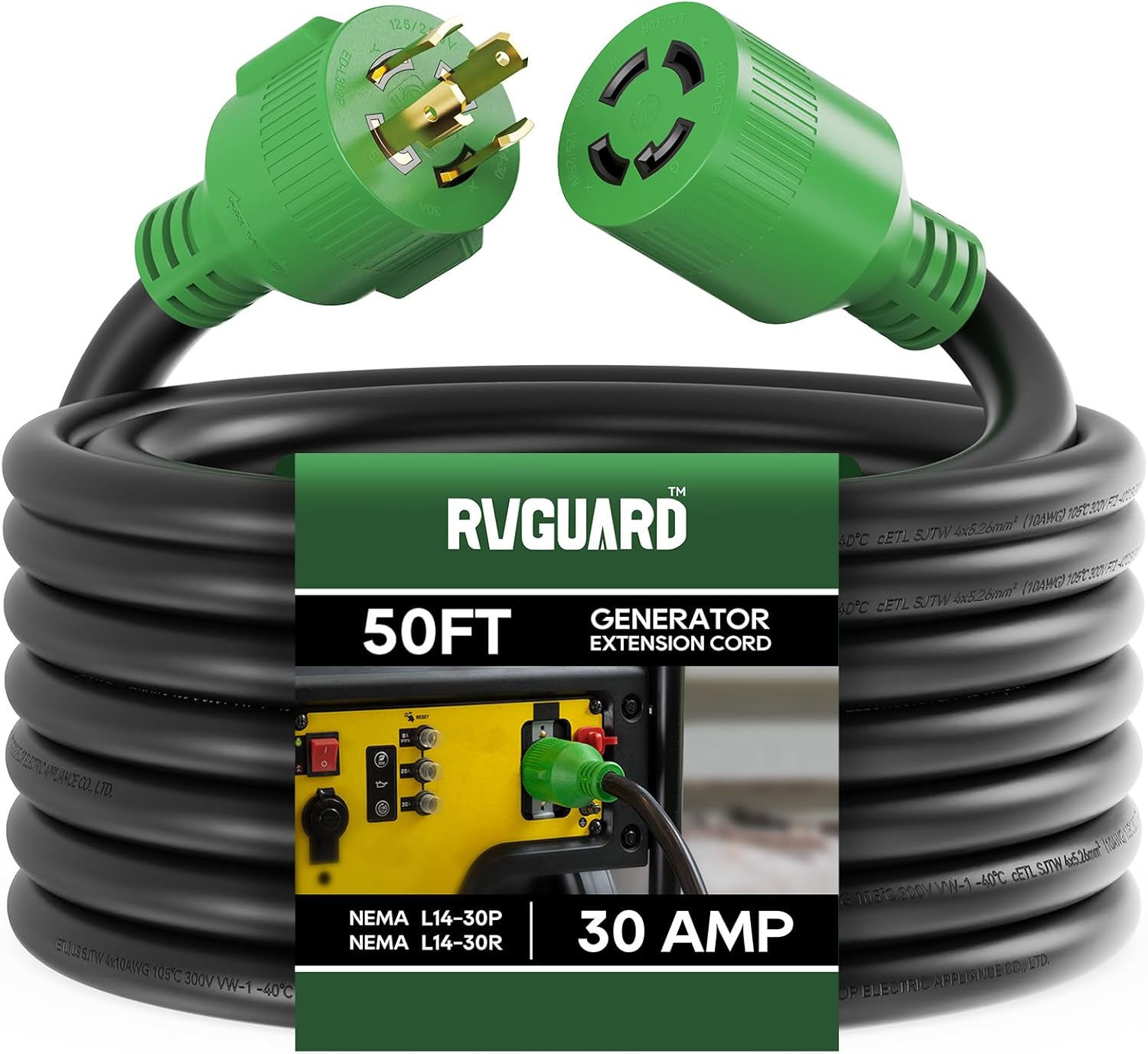 RVGUARD 30 Amp 50 Foot Generator Extension Cord for Power Needs