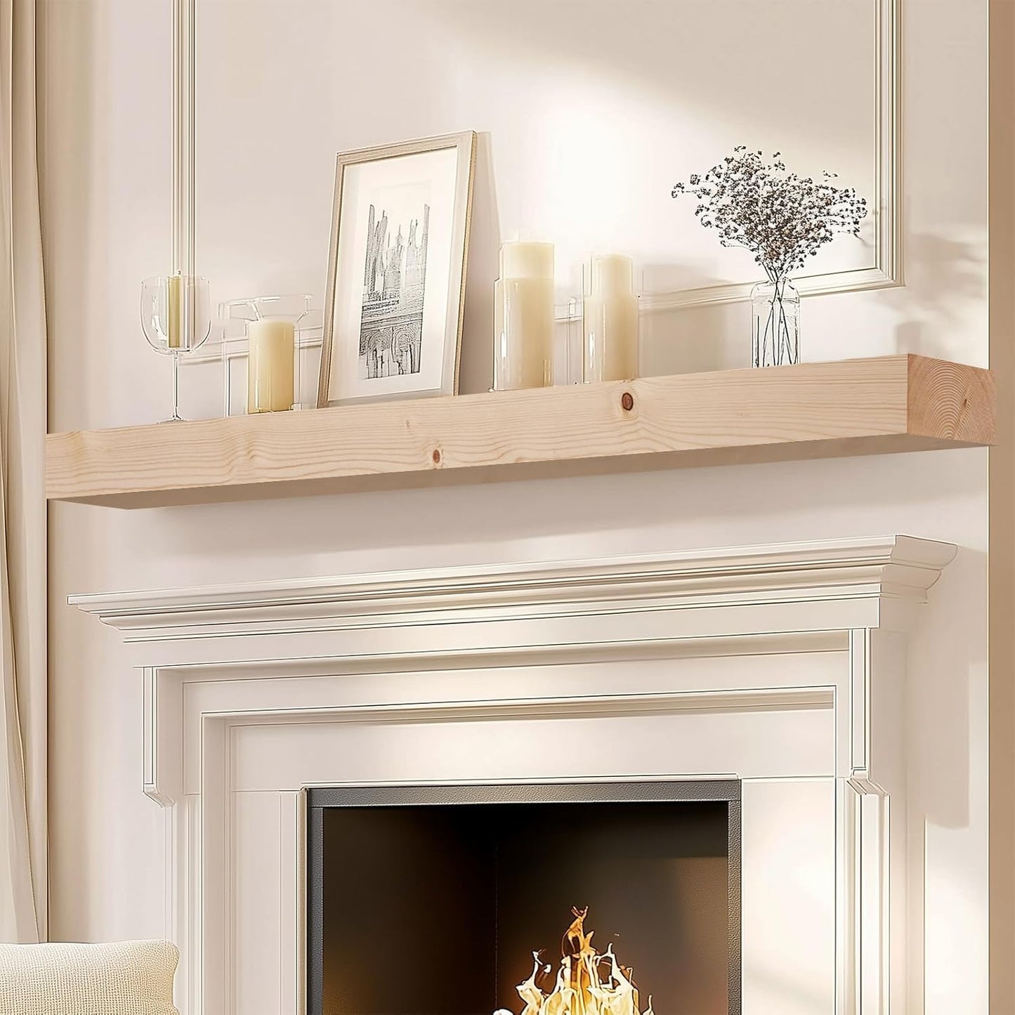 72x7x3 Fireplace Mantel - Solid Rustic Wood Floating Shelf
