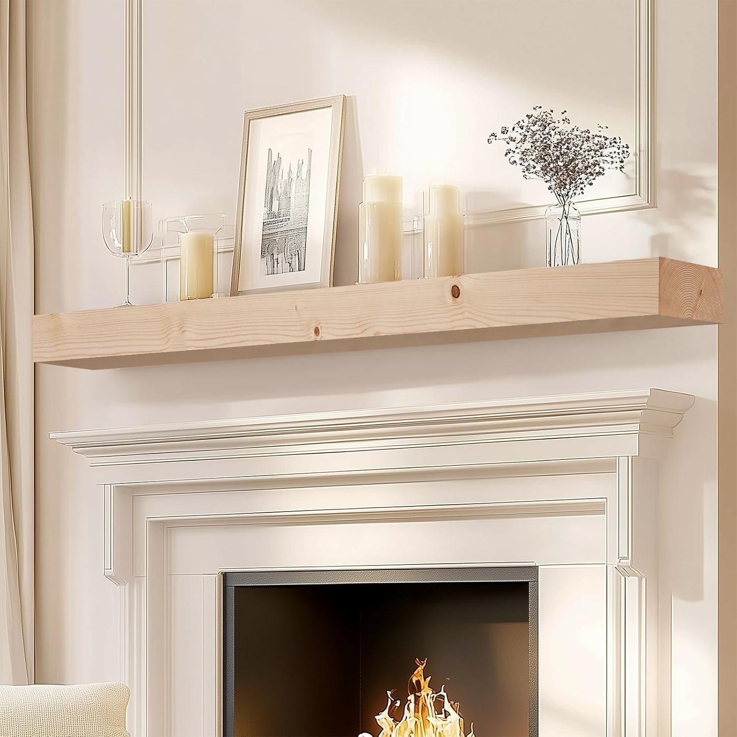 72x7x3 Fireplace Mantel - Solid Rustic Wood Floating Shelf