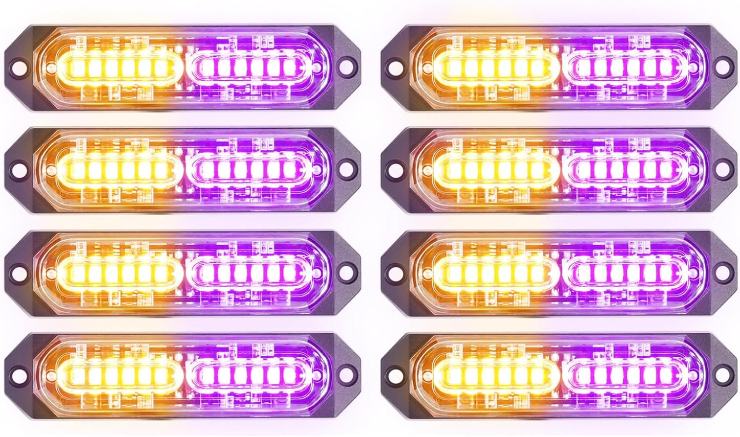 8-Pcs Purple/Amber LED Strobe Lights for Emergency Vehicles