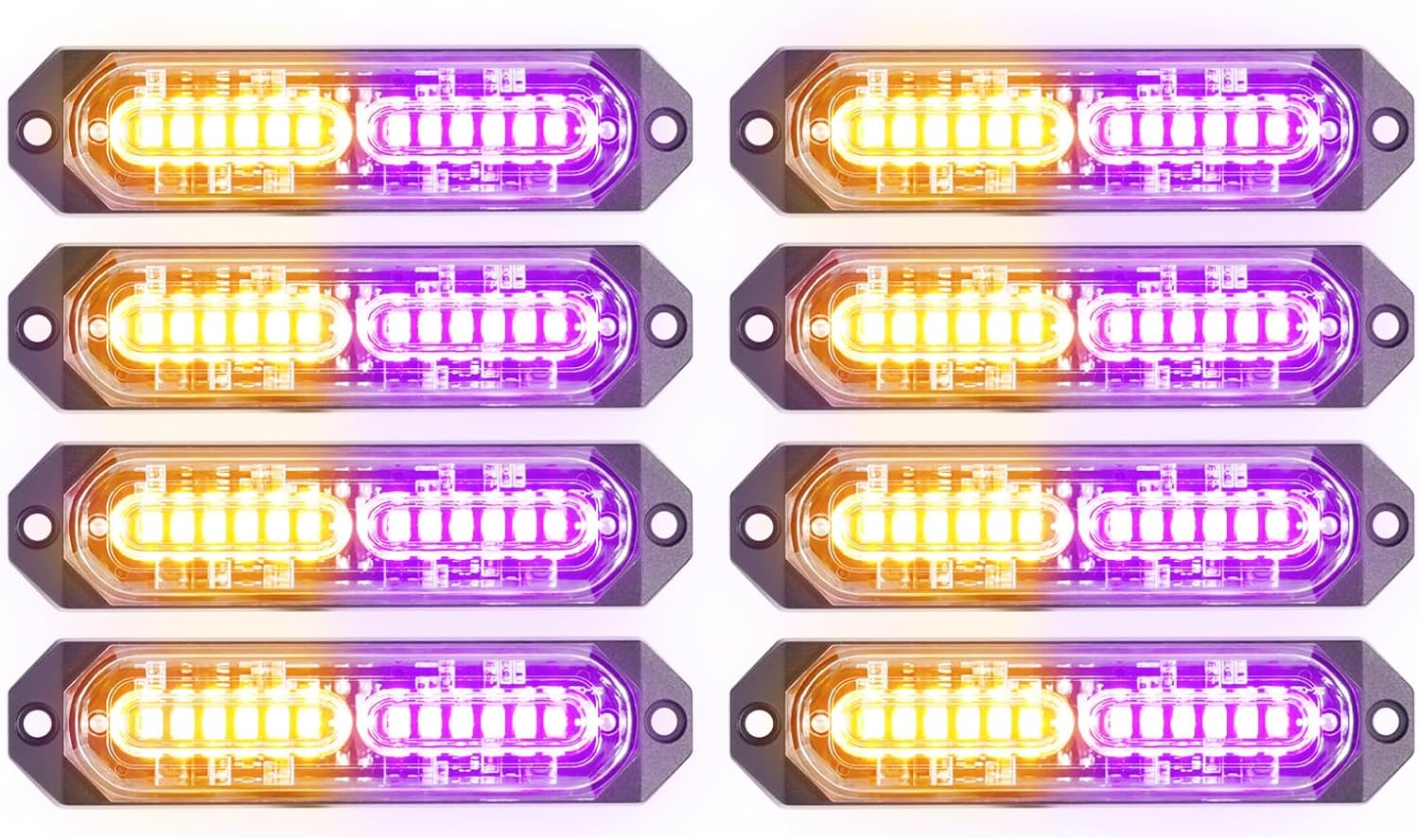 8-Pcs Purple/Amber LED Strobe Lights for Emergency Vehicles