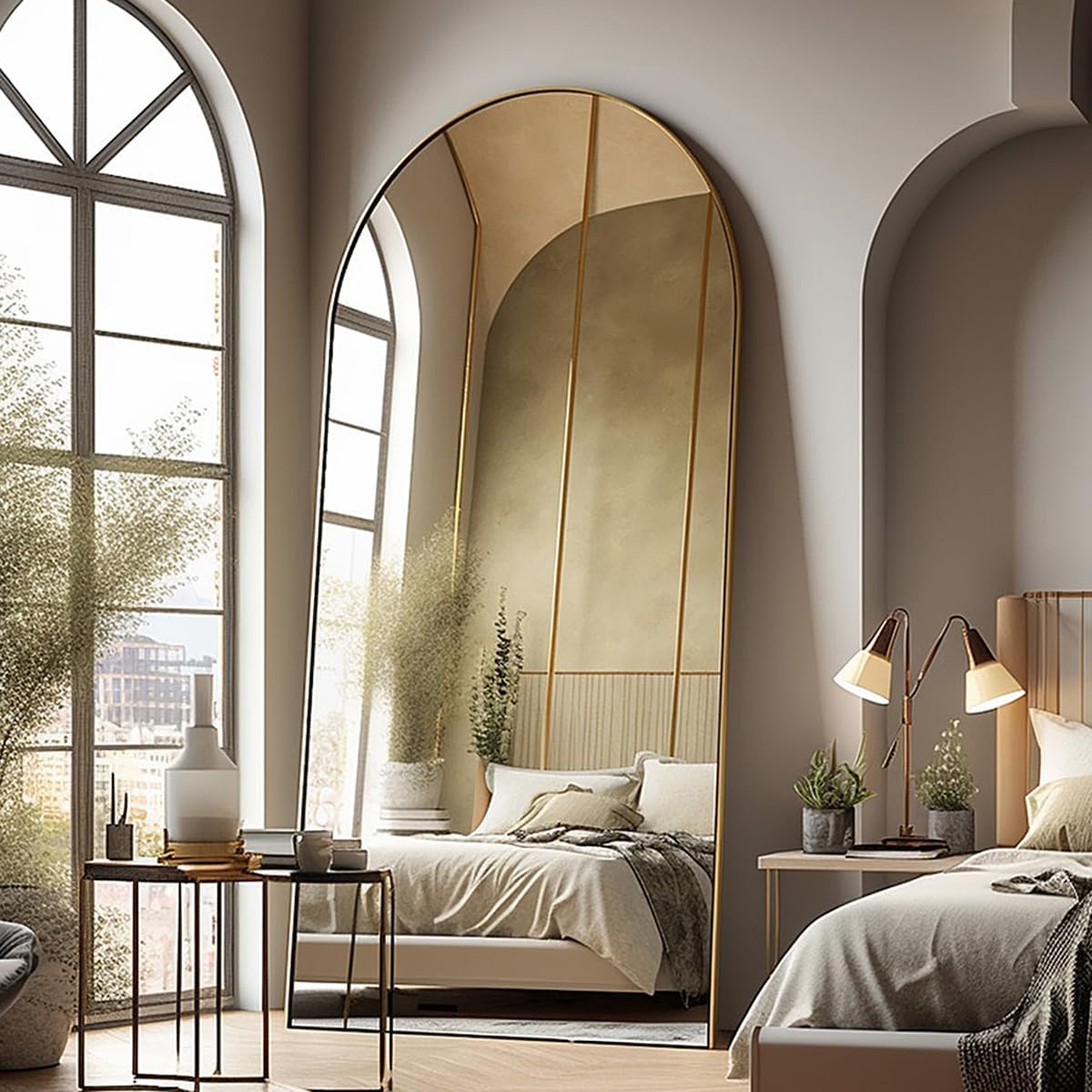Oversized Full Length Arched Mirror - 81in x 41in Gold Frame