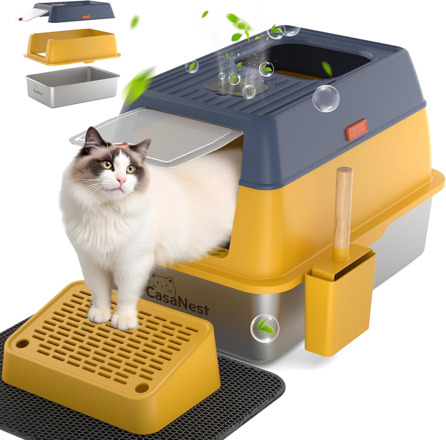 XL Extra Large Stainless Steel Cat Litter Box with Lid for Multi Cats