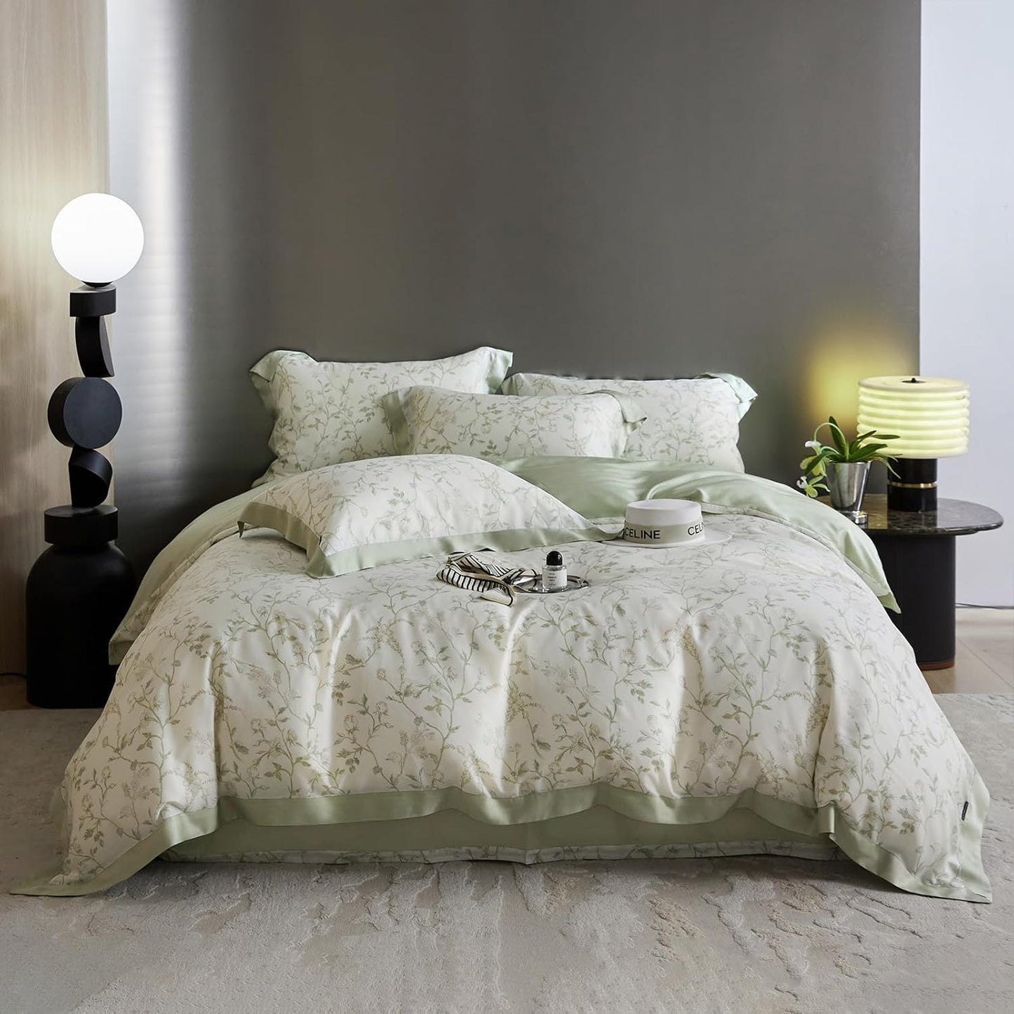VM VOUGEMARKET Lyocell Duvet Cover Set Queen with Floral Design