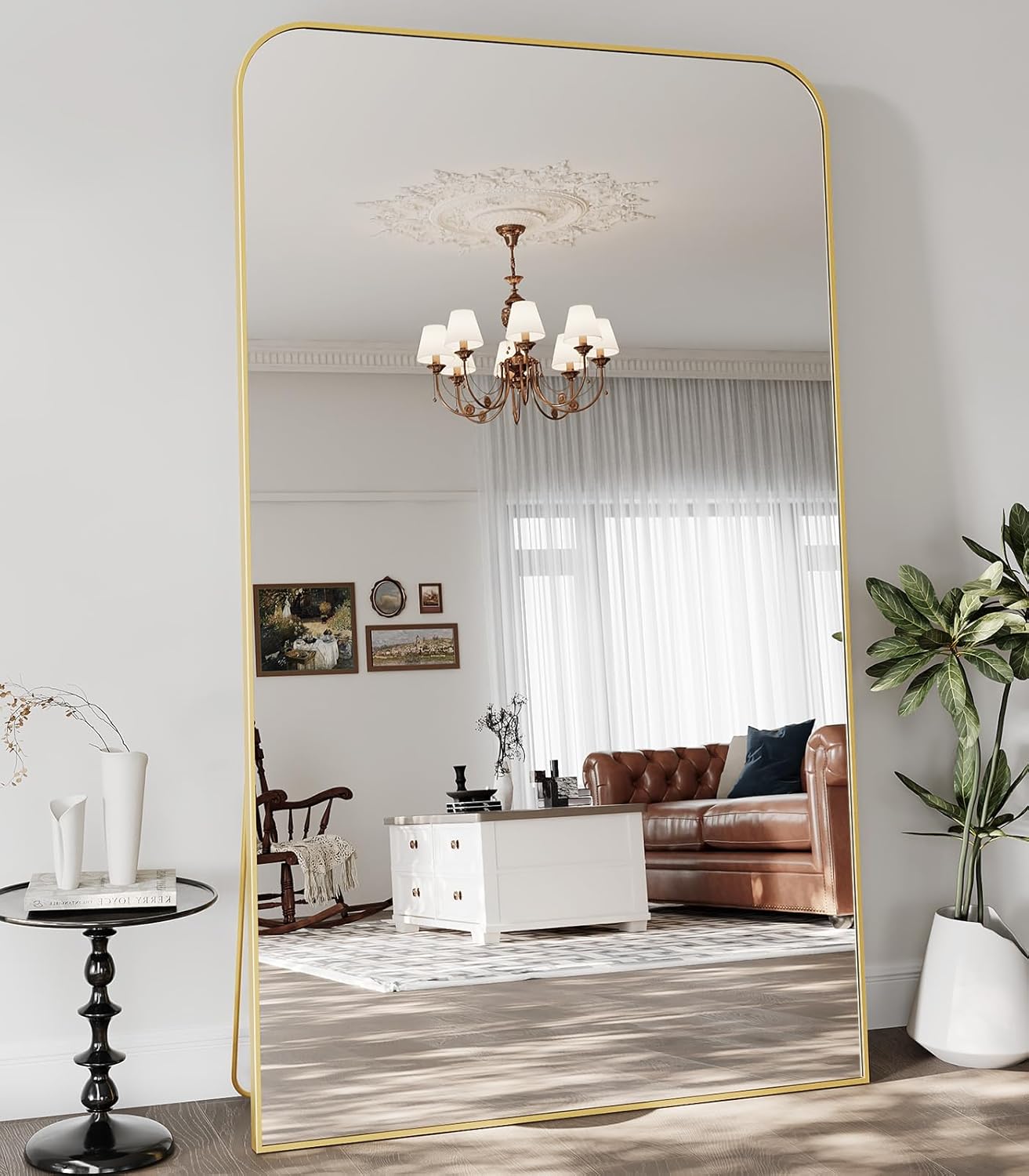Koonmi Full Length Mirror with Stand, Stylish Gold Frame