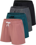 Womens Athletic Dry-Fit Lounge Shorts 4-Pack - Zipper Pockets Real