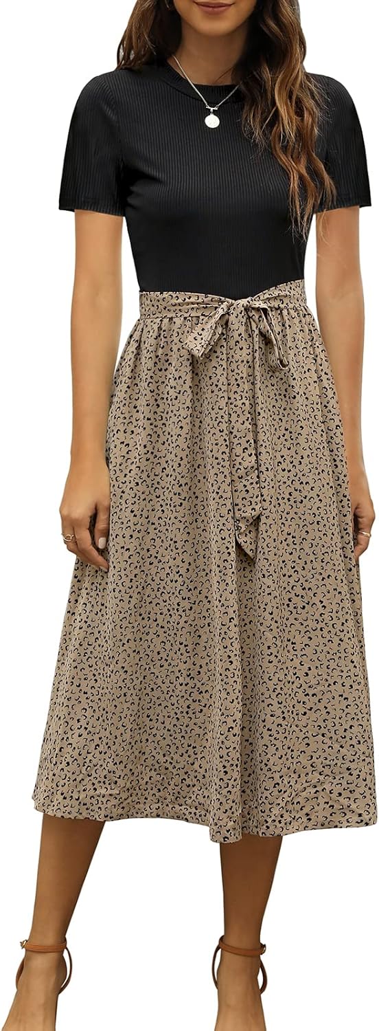 Zattcas Women Summer Dress Short Sleeve Modest Midi Outfit