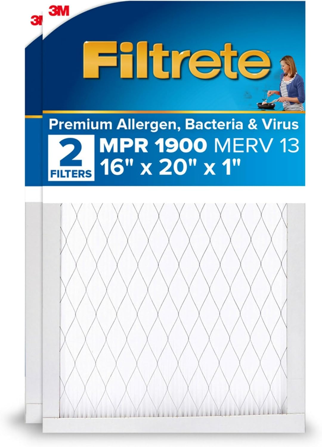 Filtrete MERV 13 16x20x1 Air Filter 2-Pack - Premium Allergen Protection