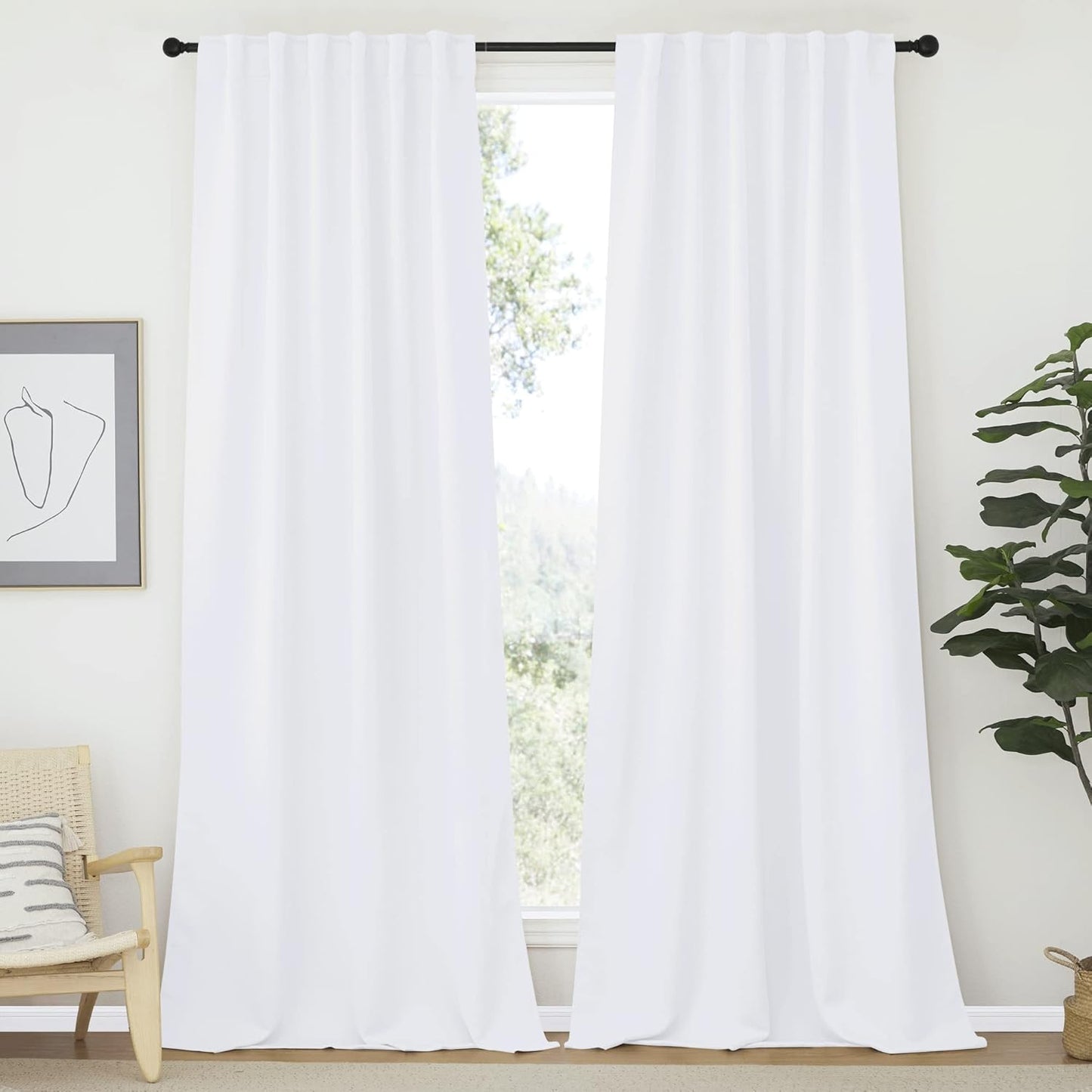 NICETOWN Window Treatment Curtains for Guestroom, Pure White