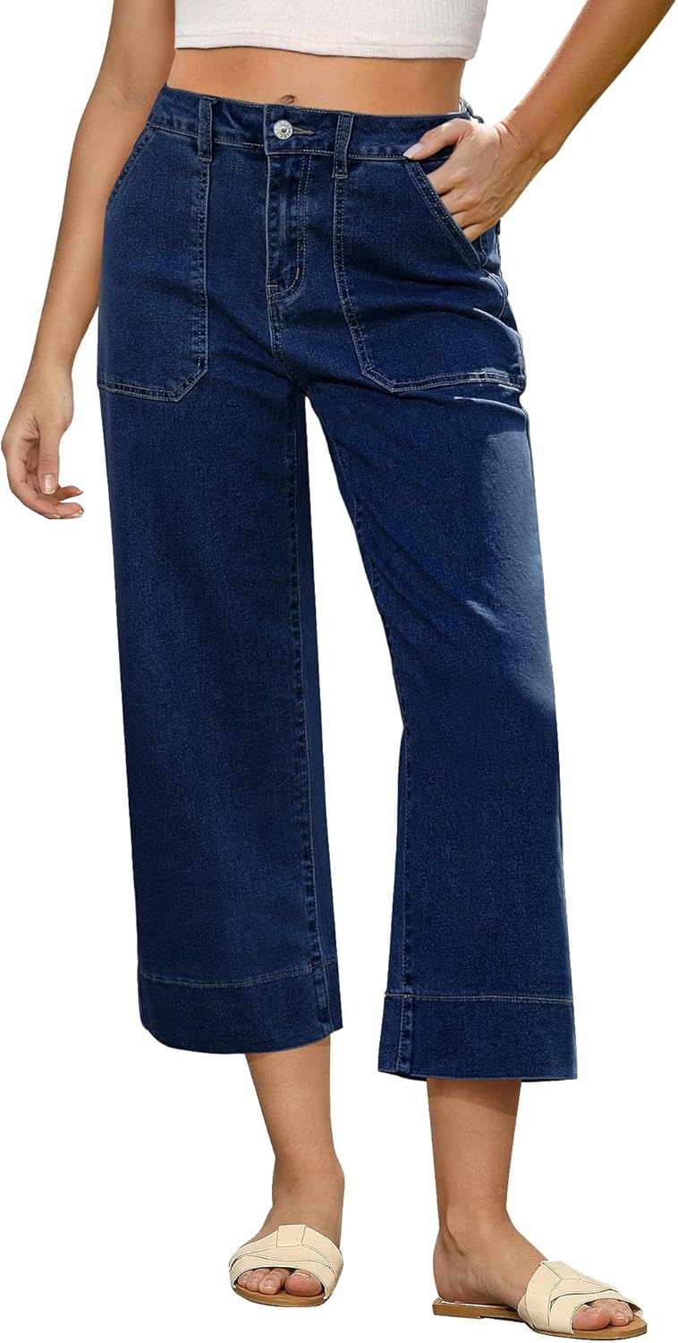 GRAPENT Capri Jeans for Women High Waisted Wide Leg Style