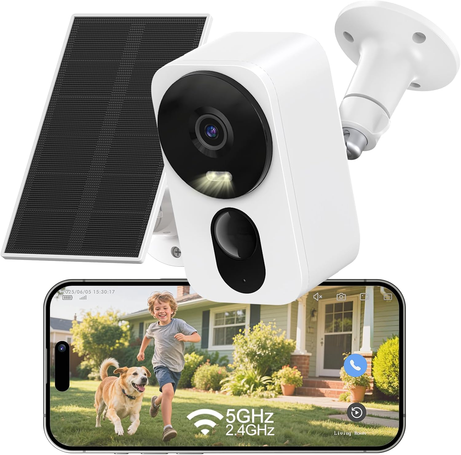 2.4G/5G WiFi 6 Security Camera with Solar Power and Night Vision