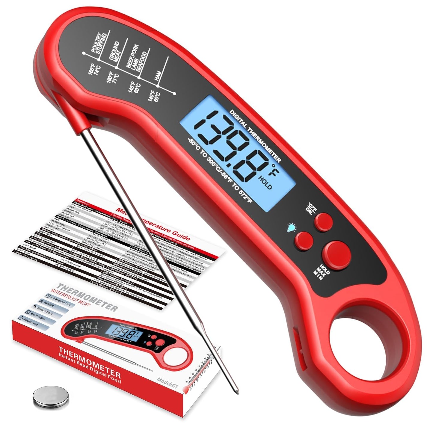 Instant Read Waterproof Meat Thermometer - ROUUO