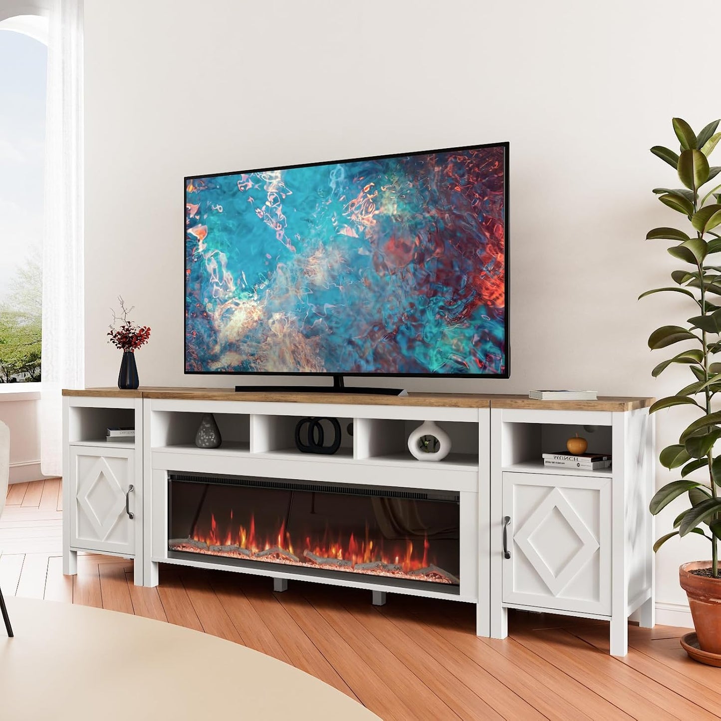 Farmhouse TV Stand with 50 Fireplace - Cozy Entertainment Center
