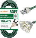 addlon 50FT 16/3 Lighted Outdoor Extension Cord with 3-Plug Outlet