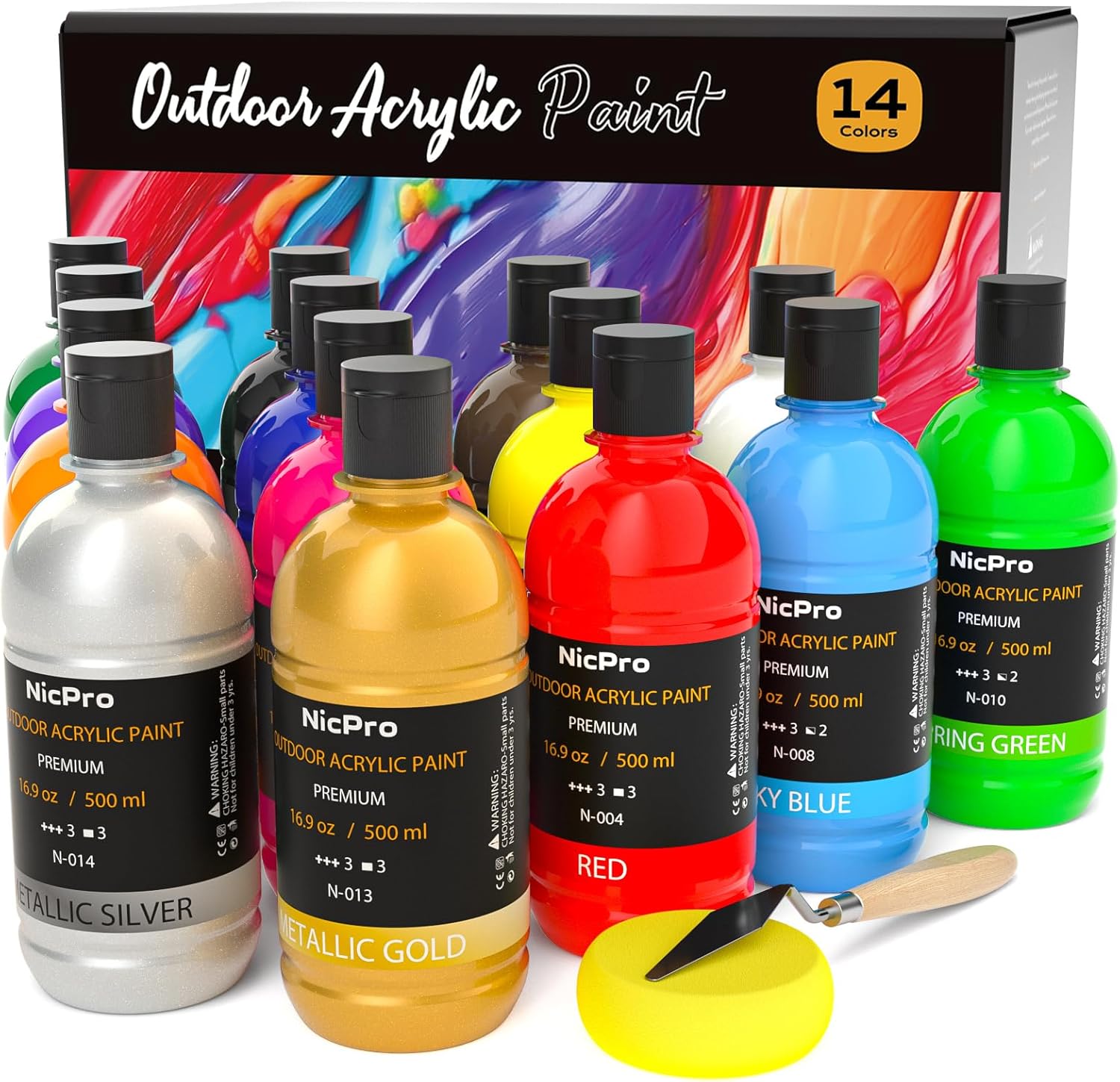 Nicpro 14 Colors Large Bulk Outdoor Acrylic Paint Set for Crafts