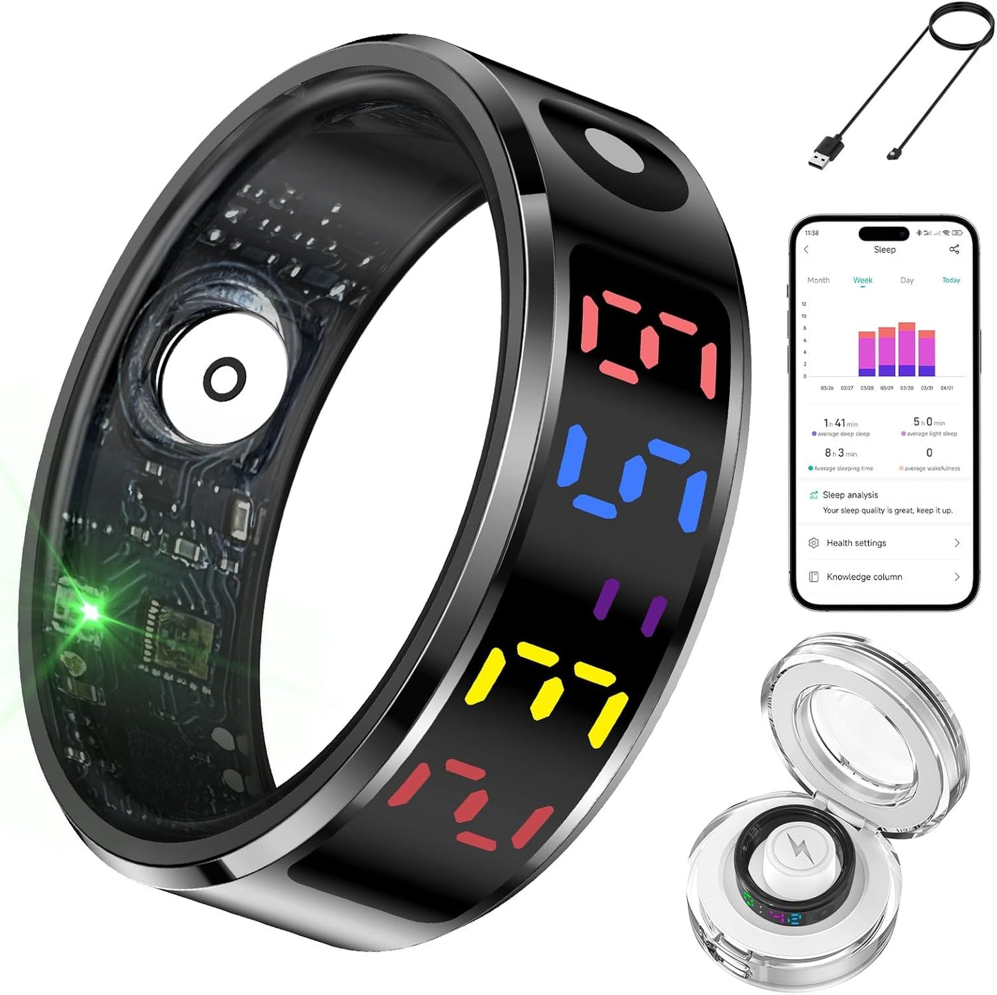 Smart Ring for Women Men with Color Screen and Fitness Tracker