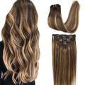 Clip in Hair Extensions Real Human Hair 26in 7Pcs - Natural Balayage