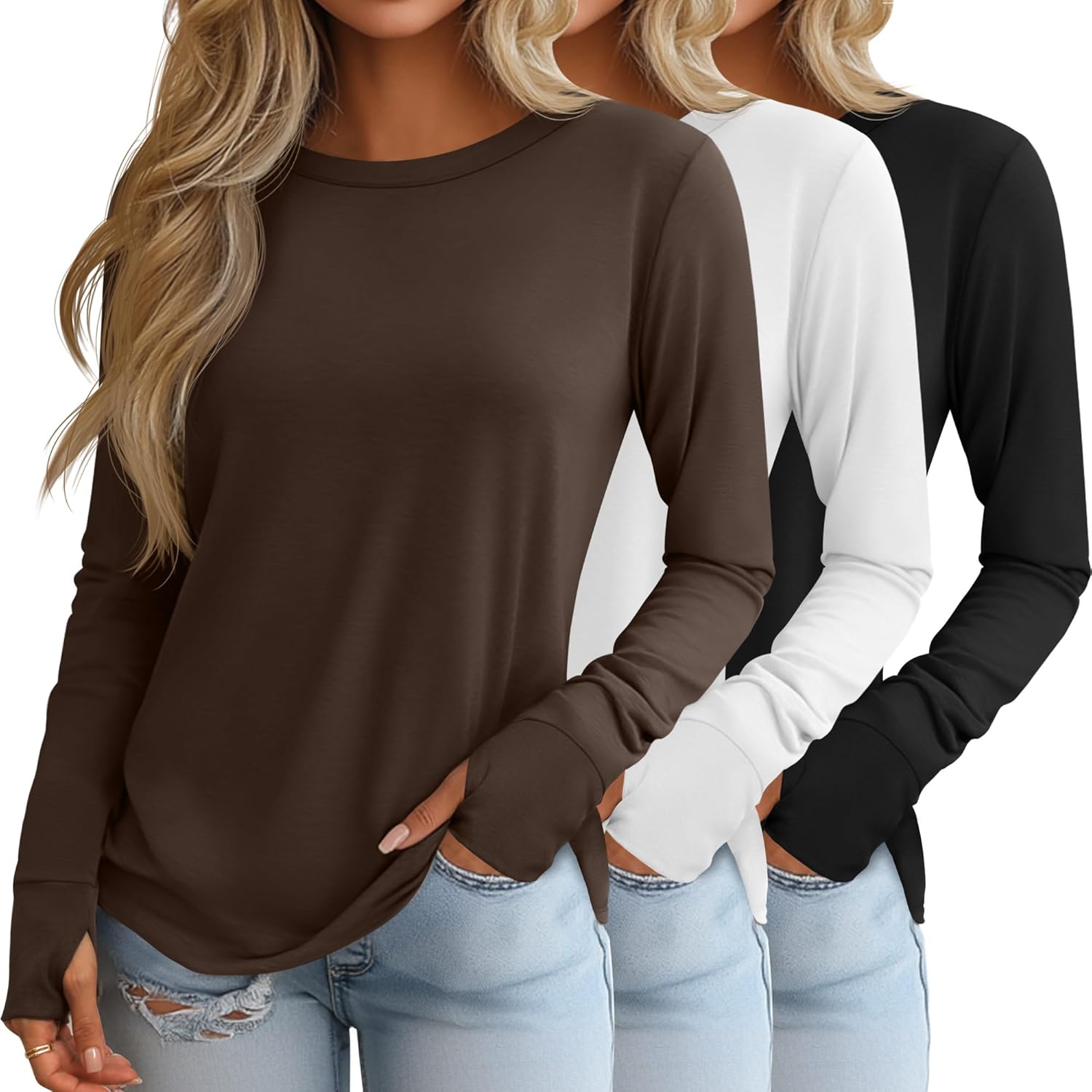 Huukeay Women's Long Sleeve Shirts with Thumb Holes - Trendy Tops