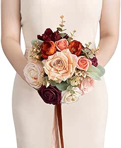 7 Inch Burnt Orange Artificial Flowers Bridesmaid Bouquets