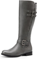 Women's Knee High Riding Boots - Low Chunky Heel, Buckle Detail