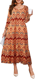 3/4 Sleeve Dresses for Women Plus Size Maxi Dress - With Pockets