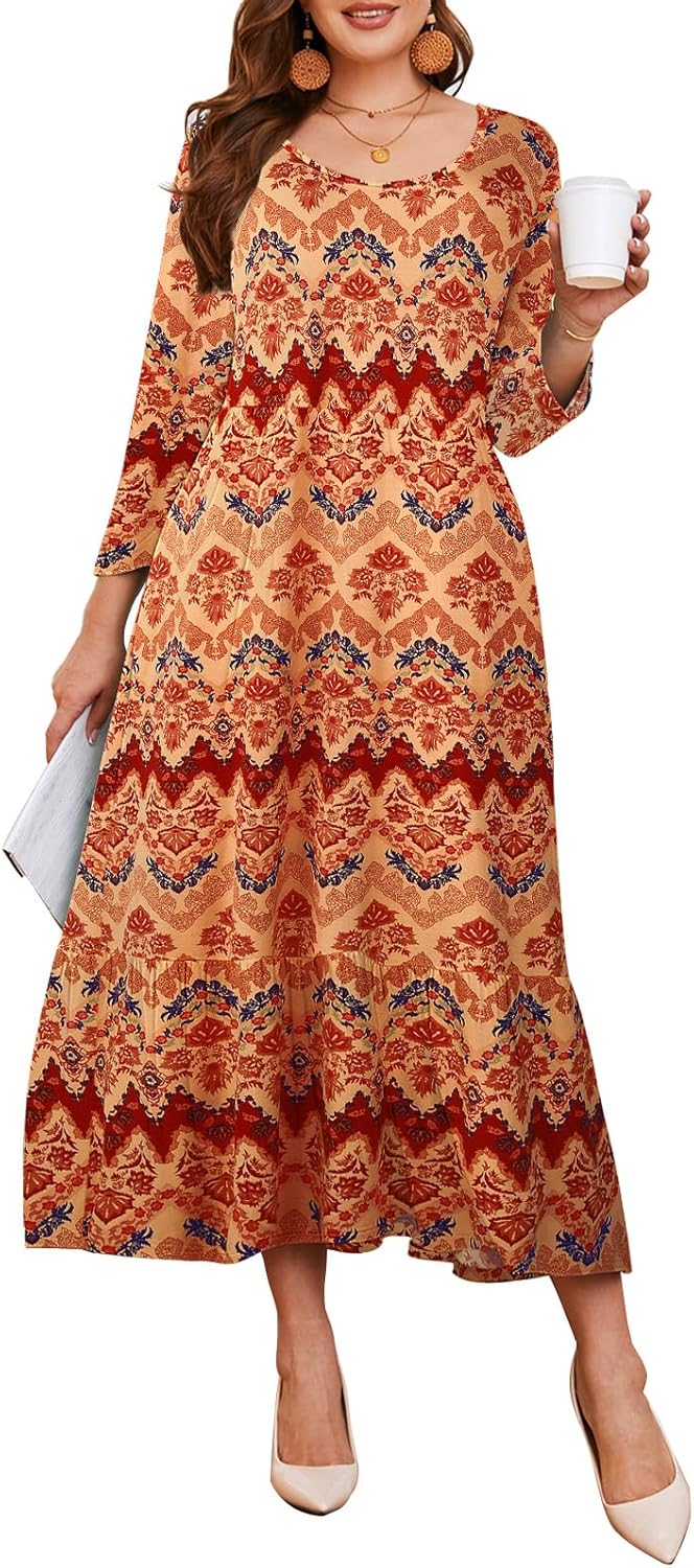 LARACE 3/4 Sleeve Dresses for Women Plus Size with Pockets