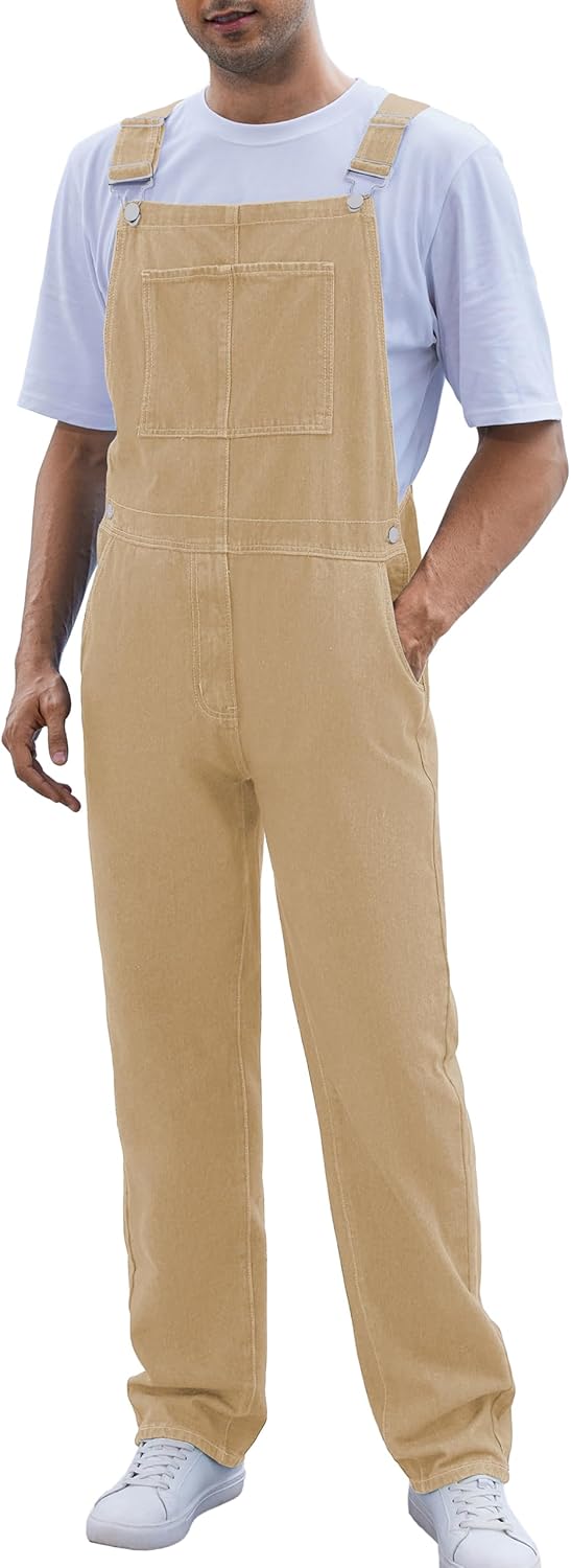 Overalls for Men Fashion Utility Denim Coveralls with Pockets