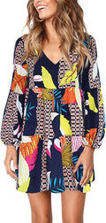 Womens Tunic Dress V Neck Long Sleeve - Flowy Casual Swing