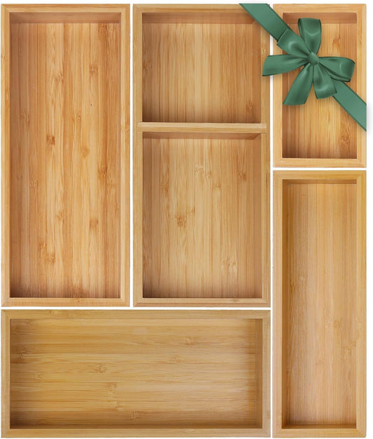 5-Piece Bamboo Drawer Organizers - Versatile Storage Solution