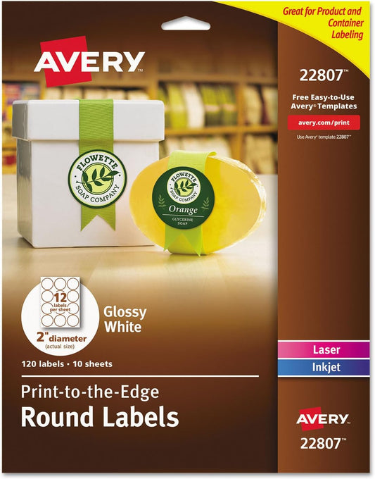Avery 2 Round Glossy Labels, Sure Feed Tech, 120 Labels