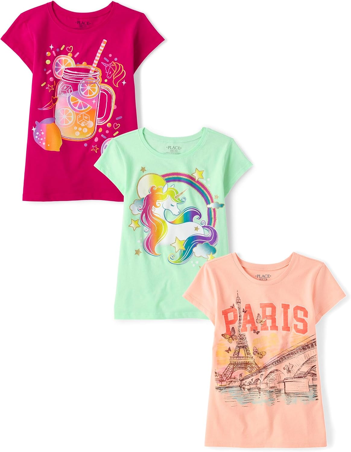 Unicorns and Butterflies Short Sleeve Graphic T-Shirts for Girls
