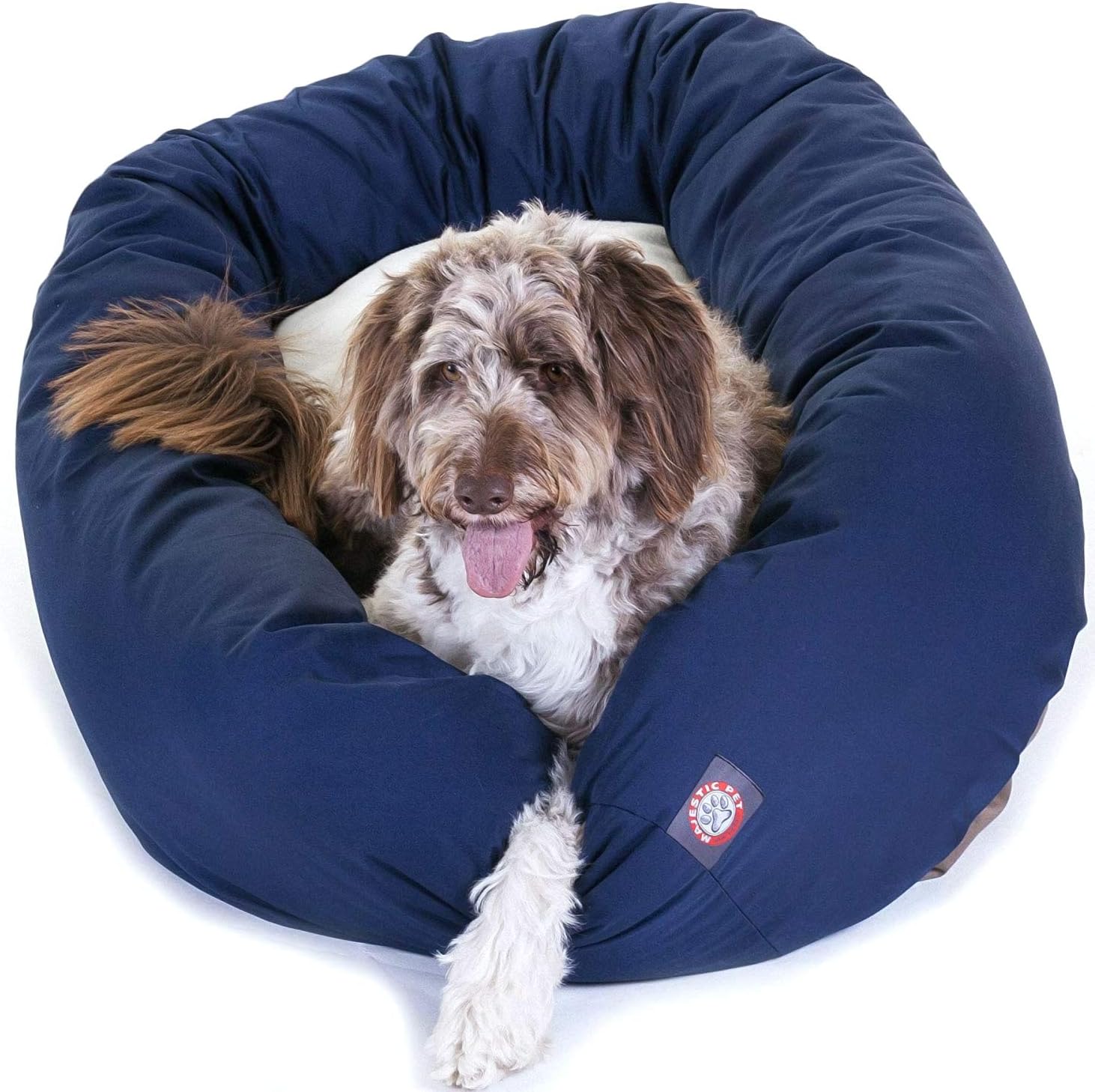 52 inch Blue & Sherpa Bagel Dog Bed for Ultimate Comfort