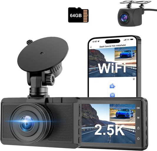 CHORTAU 2.5K+1080P WiFi Dash Cam - Super Night Vision