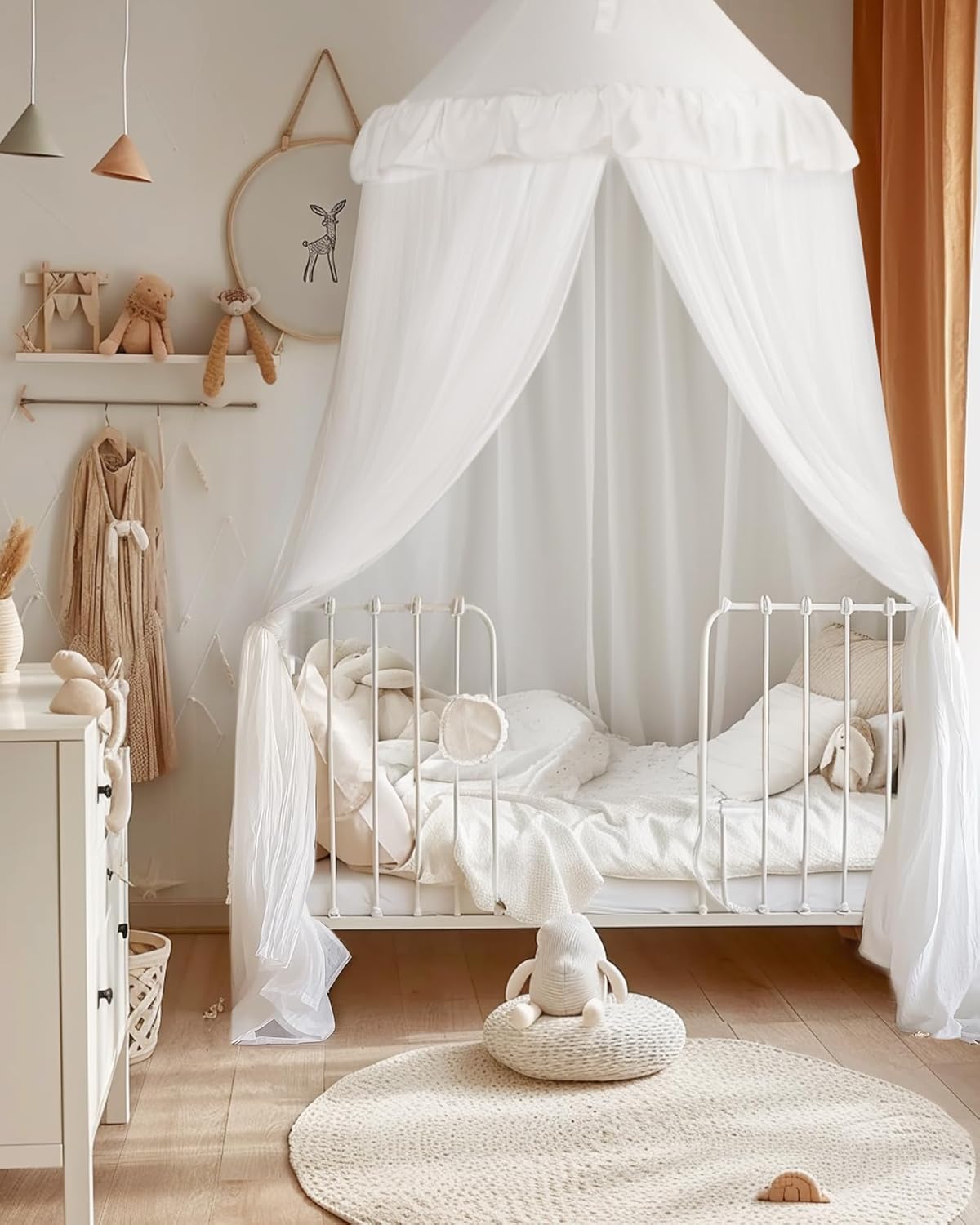Large Bed Canopy with Star Lights for Girls Room Decor