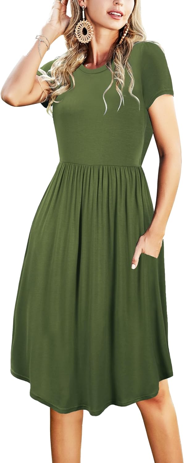 Simier Fariry Womens Summer Pocket Knee Length Casual Dress