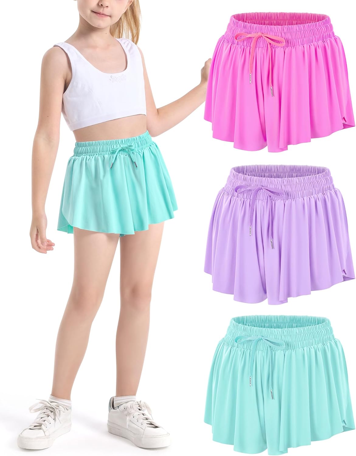 Auranso Girls Butterfly Shorts - Flowy 2-in-1 Athletic Wear