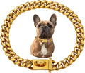Stainless Steel Gold Chain Dog Collar with Buckle - Durable Bling