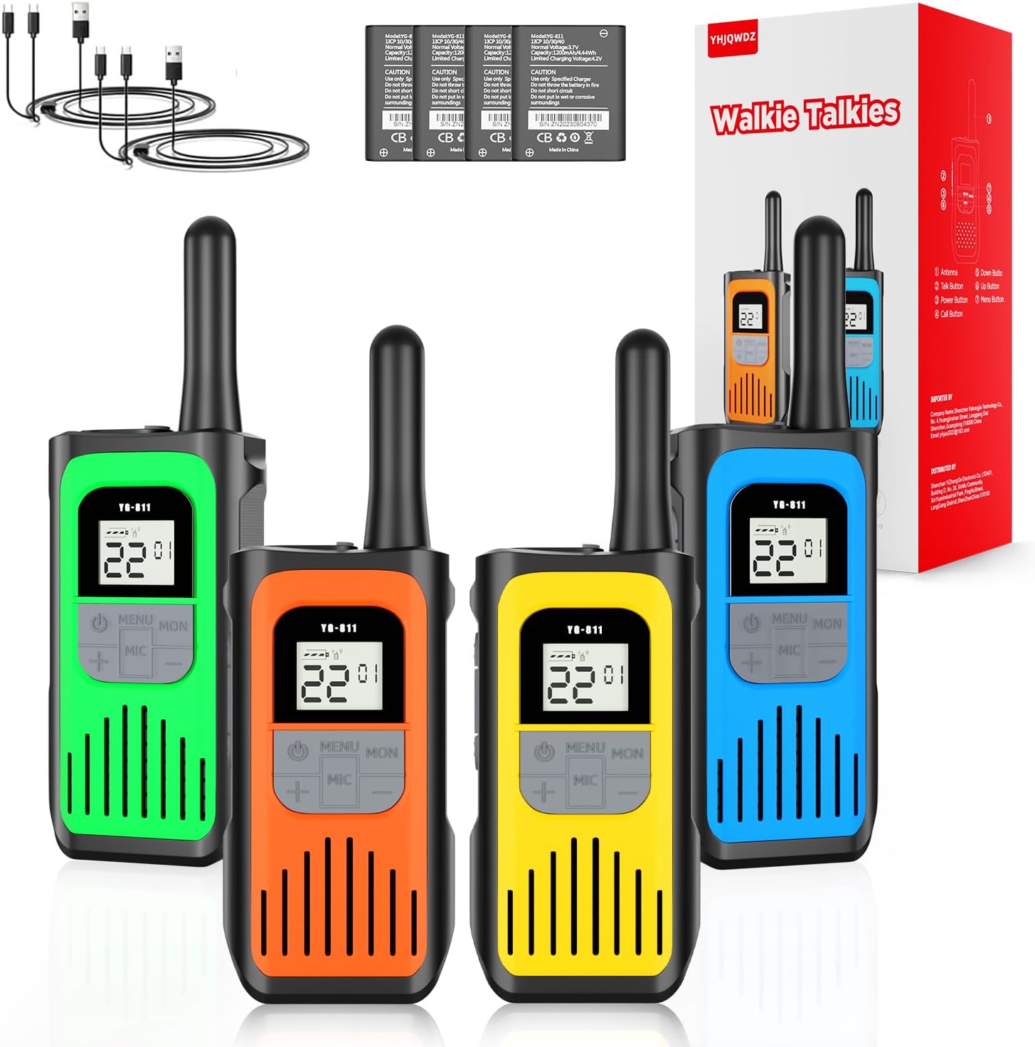 Rechargeable Walkie Talkies for Adults - Long Range 4 Pack