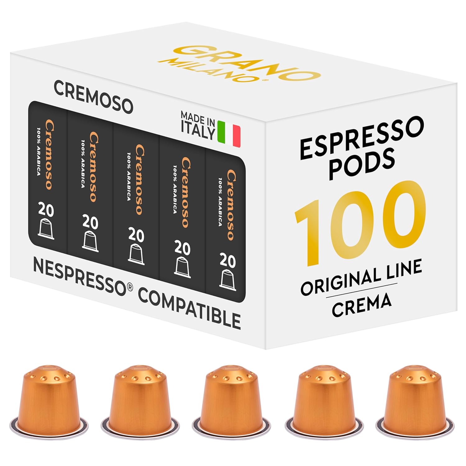 Grano Milano Cremoso Coffee Capsules - 100% Arabica Medium Roast