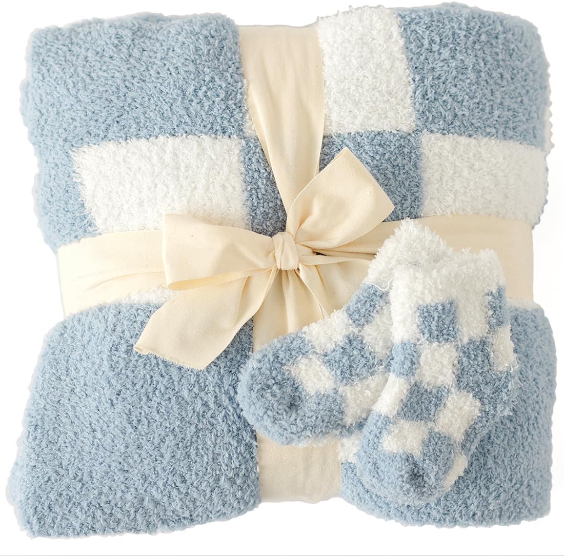Blue Checkered Baby Blanket Set for Cozy Nursery Decor