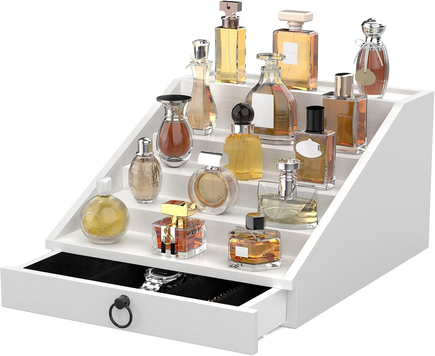 Wooden Cologne Organizer for Men with Hidden Storage and Drawers