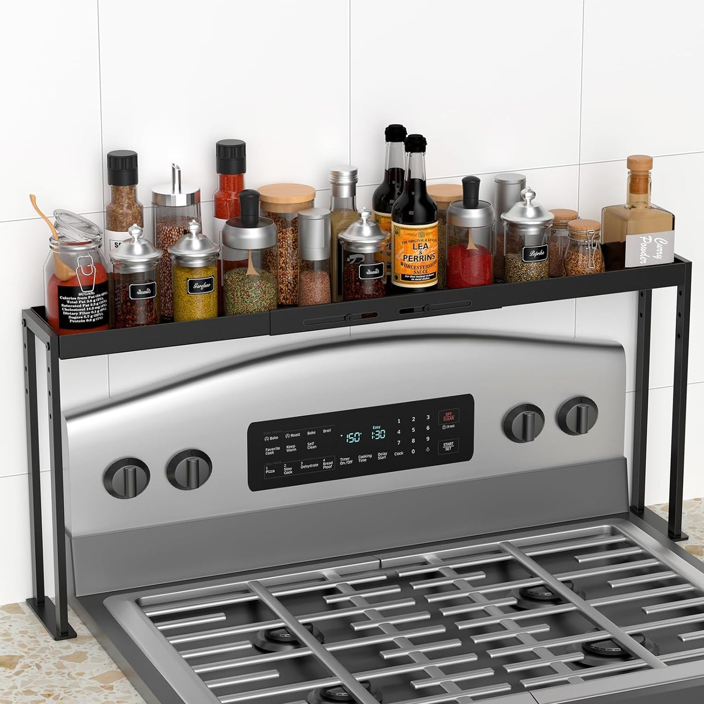 Adjustable 27 to 33 Inch Spice Rack Shelf for Kitchen Stove