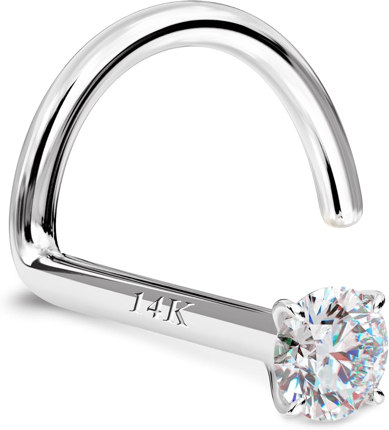 14K Gold Nose Rings Studs with Simulated Diamond CZ for All