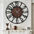 LEIKE Large Wall Clock 24 in Black Arabic Numbers - Silent Vintage